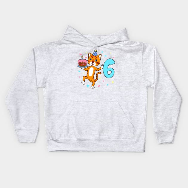 I am 6 with tiger - boy birthday 6 years old Kids Hoodie by Modern Medieval Design